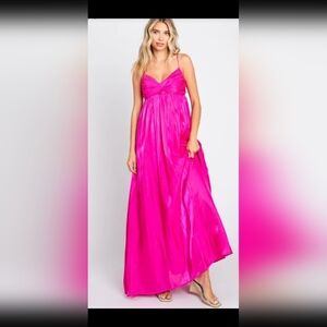 STORIA Fuchsia Sleeveless Front Twist Satin Maxi Dress. Size Medium
